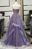 Load image into Gallery viewer, Purple Tulle A Line Beaded Prom Dress with Appliques