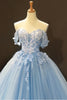 Load image into Gallery viewer, Blue Off the Shoulder Tulle Quinceanera Dresses with Appliques