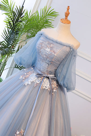 Grey Blue Off the Shoulder Quinceanera Dresses with Appliques