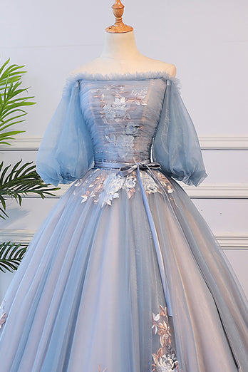 Grey Blue Off the Shoulder Quinceanera Dresses with Appliques