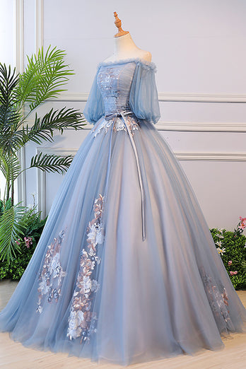 Grey Blue Off the Shoulder Quinceanera Dresses with Appliques