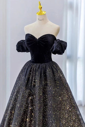 Black Strapless Sparkly Quinceanera Dresses with Removable Sleeves