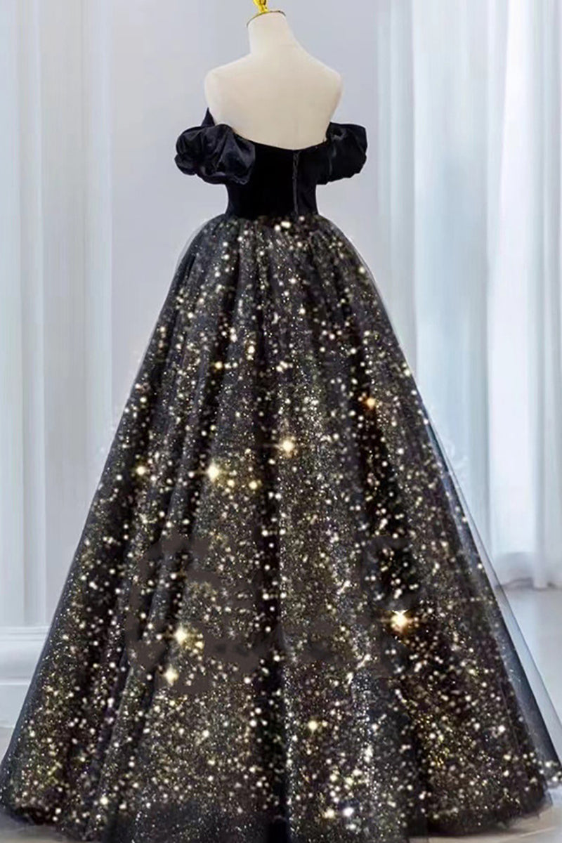 Load image into Gallery viewer, Black Strapless Sparkly Quinceanera Dresses with Removable Sleeves