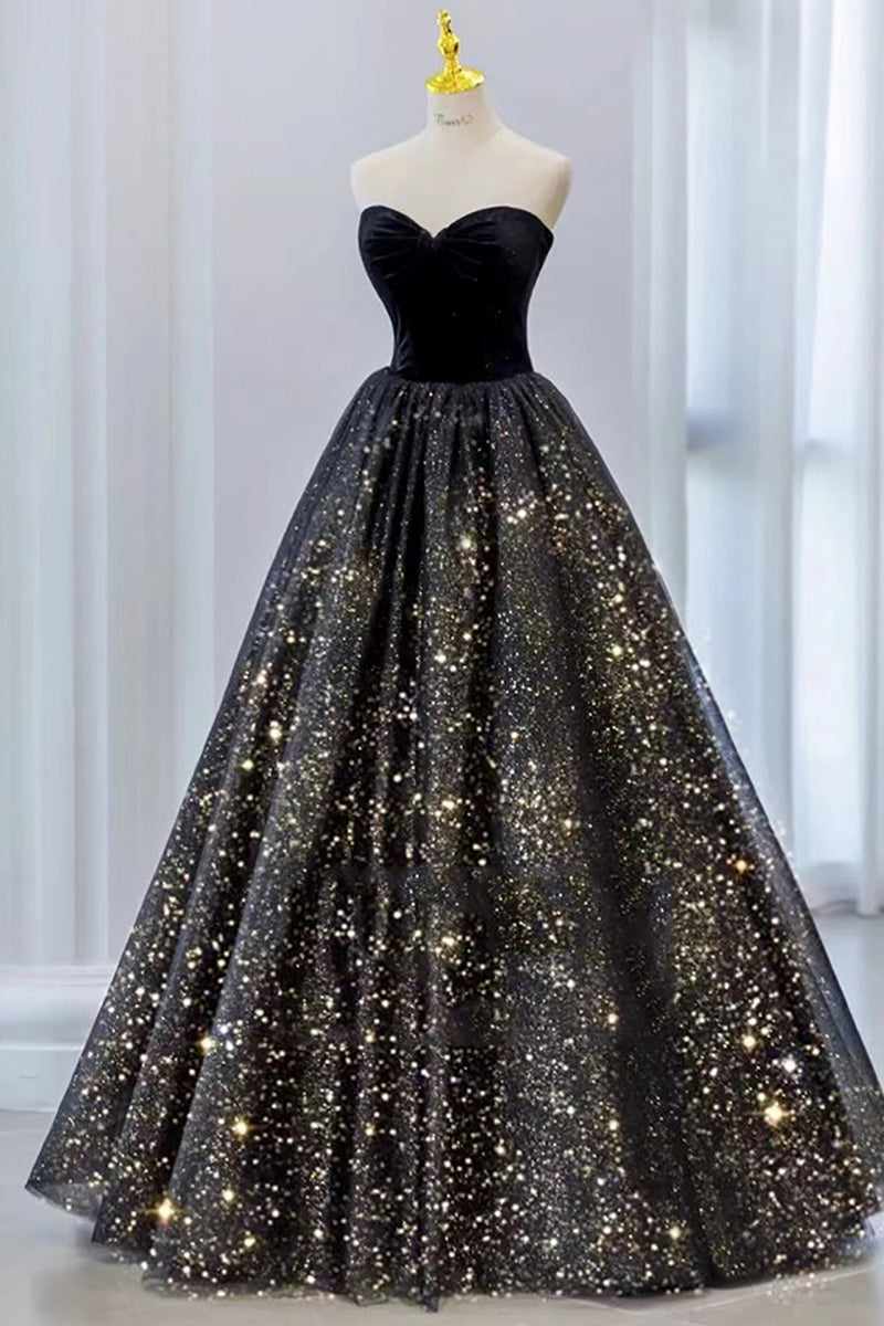 Load image into Gallery viewer, Black Strapless Sparkly Quinceanera Dresses with Removable Sleeves