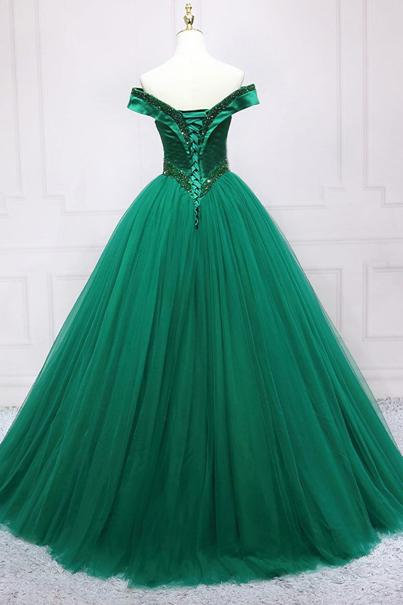 Load image into Gallery viewer, Green Off the Shoulder Quinceanera Dress with Beading