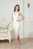 Load image into Gallery viewer, White Asymmetrical Spaghetti Straps Graduation Dress with Lace