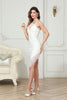 Load image into Gallery viewer, White Asymmetrical Spaghetti Straps Graduation Dress with Lace