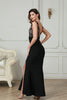 Load image into Gallery viewer, Mermaid Black Deep V Neck Long Formal Dress with Slit