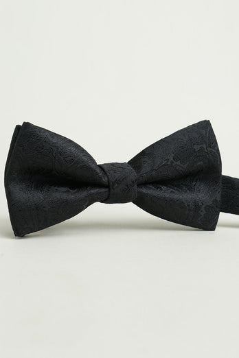 Black Jacquard Satin Bow Tie Pocket Square Set