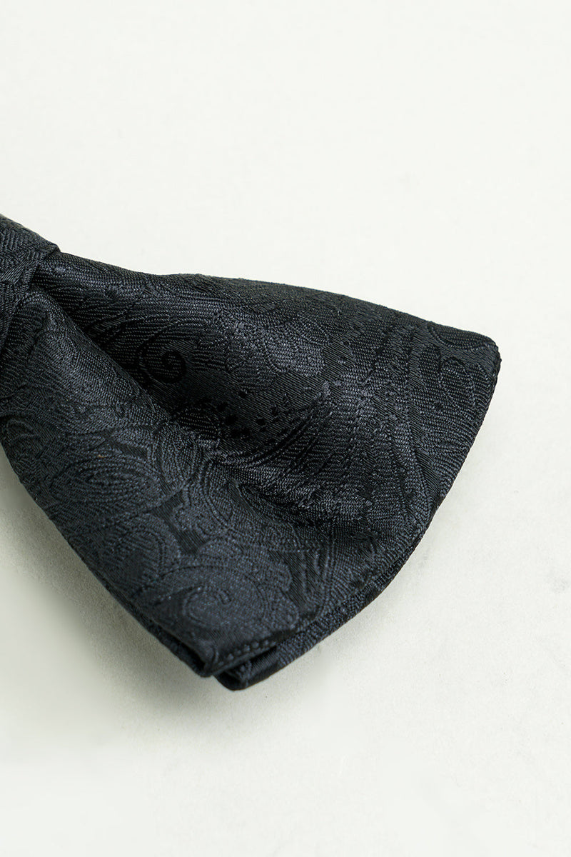 Load image into Gallery viewer, Black Jacquard Satin Bow Tie Pocket Square Set