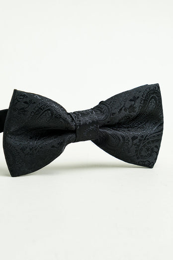 Black Jacquard Satin Bow Tie Pocket Square Set