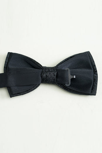 Black Jacquard Satin Bow Tie Pocket Square Set