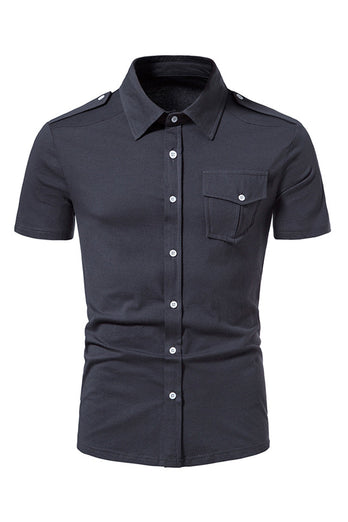 Black Slim Fit Short Sleeves Tops for Men