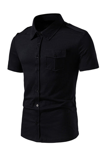 Black Slim Fit Short Sleeves Tops for Men