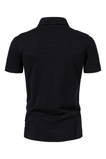 Black Slim Fit Short Sleeves Tops for Men