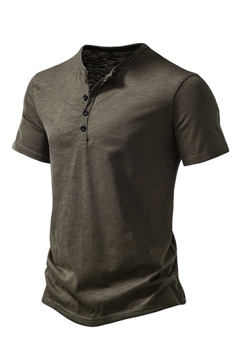 Button Black Summer Short Sleeves Tops for Men