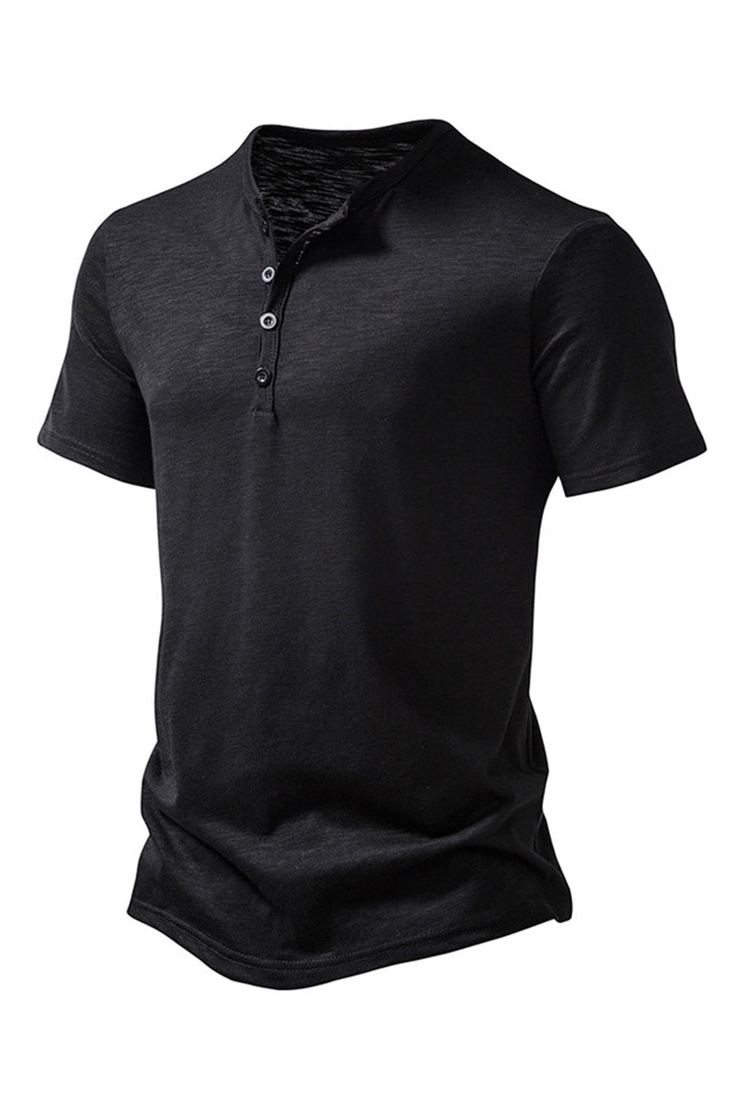 Load image into Gallery viewer, Button Black Summer Short Sleeves Tops for Men