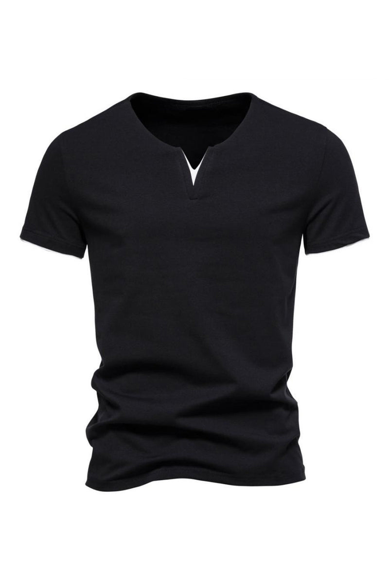 Load image into Gallery viewer, Black V-neck Short Sleeves Summer Men&#39;s Tops