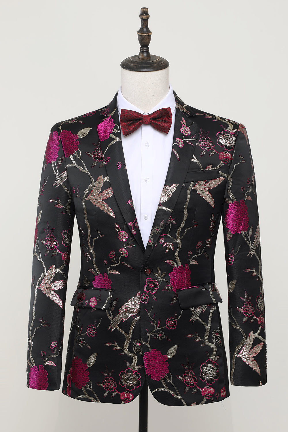 Black Jacquard Satin Notched Lapel Blazer