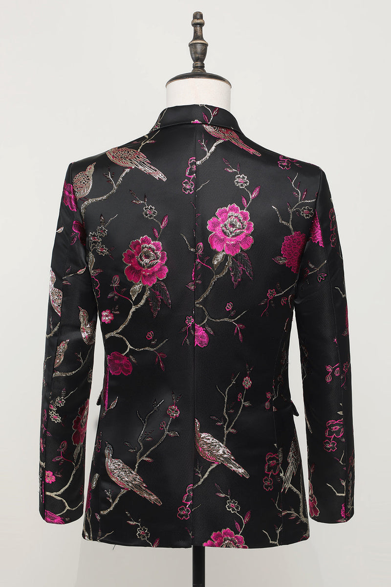 Load image into Gallery viewer, Black Jacquard Satin Notched Lapel Blazer