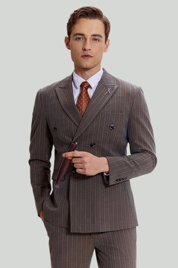 Coffee Pinstripe 3 Piece Men's Prom Suits