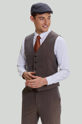 Coffee Pinstripe 3 Piece Men's Prom Suits