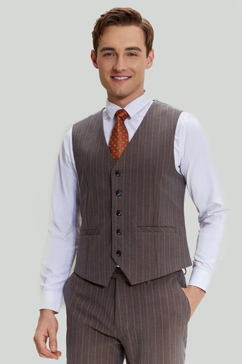 Coffee Pinstripe 3 Piece Men's Prom Suits