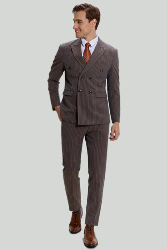 Coffee Pinstripe 3 Piece Men's Prom Suits