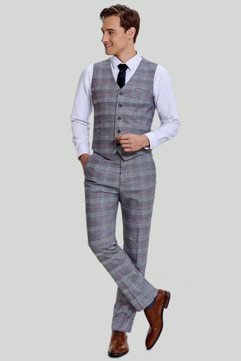 Load image into Gallery viewer, Grey Plaid Wide Peak Lapel 3 Piece Single Breasted Men&#39;s Suits