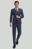 Load image into Gallery viewer, Grey Blue Men&#39;s 3 Piece Plaid Notched Lapel Prom Suits