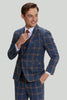 Load image into Gallery viewer, Grey Blue Men&#39;s 3 Piece Plaid Notched Lapel Prom Suits