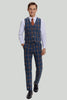 Load image into Gallery viewer, Grey Blue Men&#39;s 3 Piece Plaid Notched Lapel Prom Suits