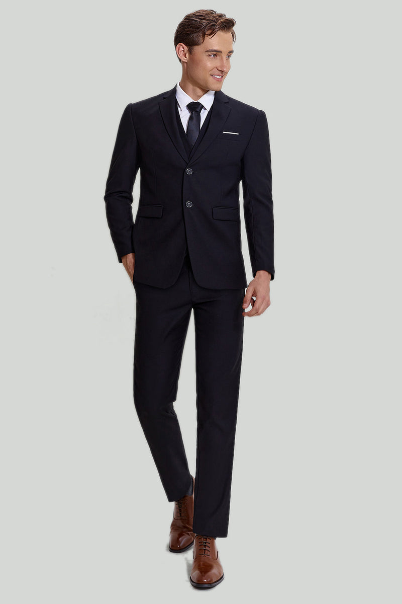 Load image into Gallery viewer, Black Three Piece Suit for Men with Notched Lapel