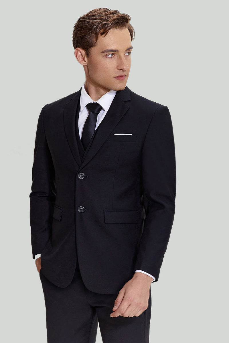 Load image into Gallery viewer, Black Three Piece Suit for Men with Notched Lapel