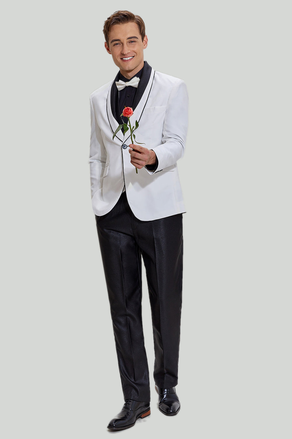 White Men's 3 Piece Shawl Lapel Prom Suits