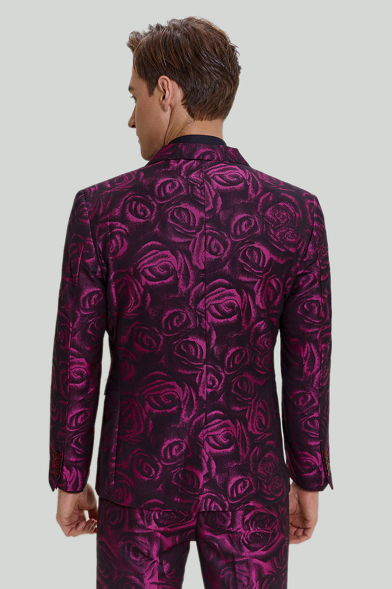 Load image into Gallery viewer, Fuchsia Floral Jacquard 3 Piece Men&#39;s Prom Suits