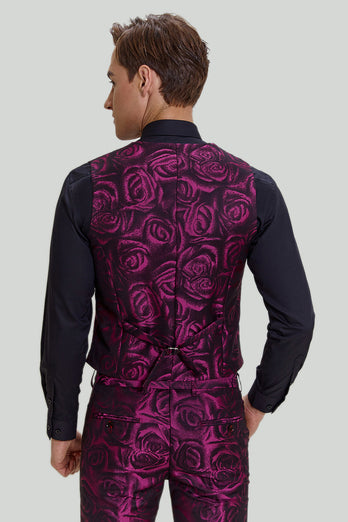 Fuchsia Floral Jacquard 3 Piece Men's Prom Suits