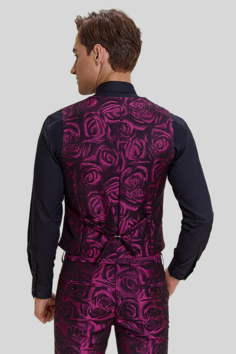 Load image into Gallery viewer, Fuchsia Floral Jacquard 3 Piece Men&#39;s Prom Suits