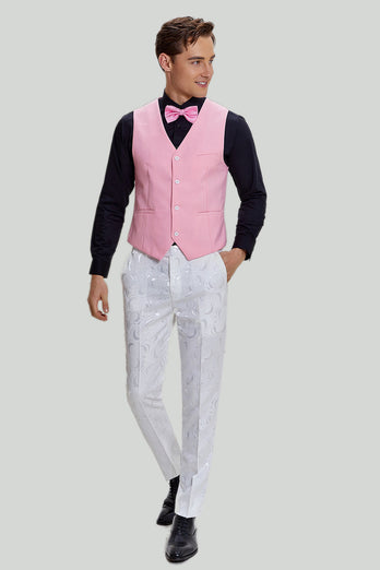 White Jacquard Satin 2 Piece Shawl Lapel Men's Prom Suits