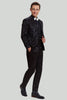 Load image into Gallery viewer, Men&#39;s Black 3-piece Jacquard Jacket Vest Pants Suit