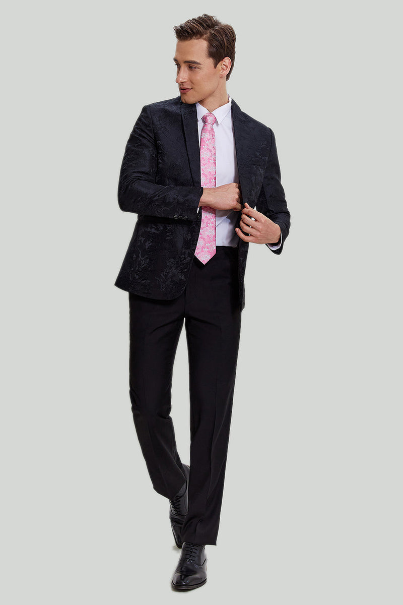 Load image into Gallery viewer, Black Jacquard Satin Notched Lapel Men&#39;s Blazer