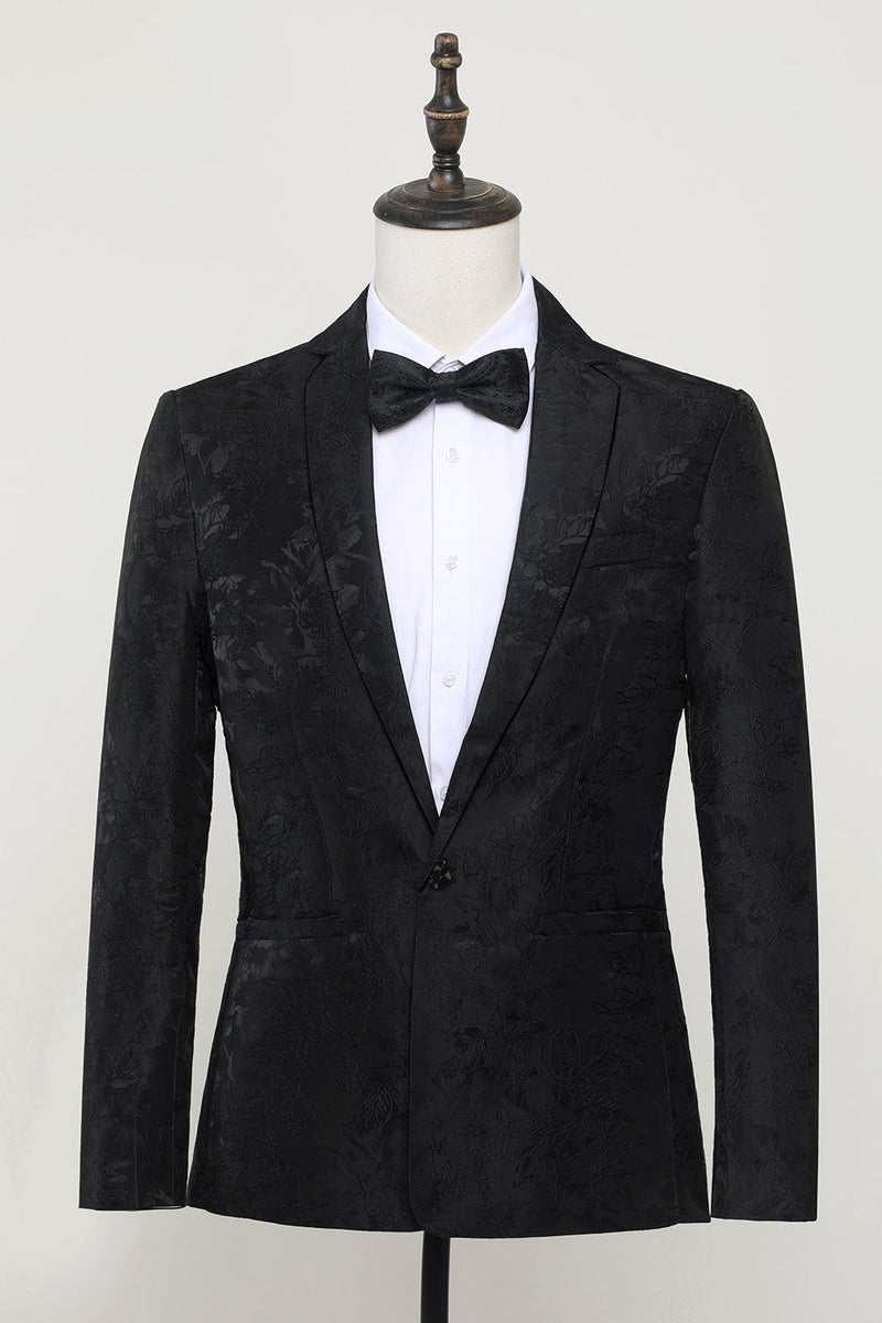 Load image into Gallery viewer, Black Jacquard Satin Notched Lapel Men&#39;s Blazer