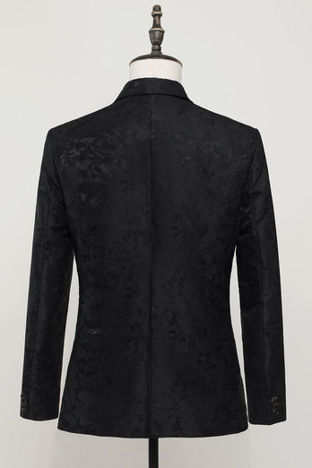 Black Jacquard Satin Notched Lapel Men's Blazer