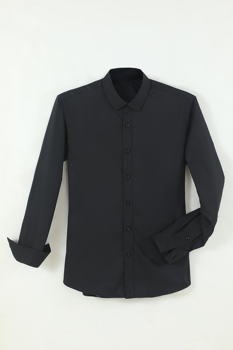 Load image into Gallery viewer, Men&#39;s Black Solid Long Sleeves Suit Shirt