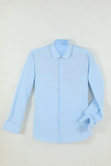 Men's Light Blue Collar Solid Long Sleeves Dress Shirt