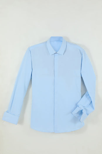 Men's Light Blue Collar Solid Long Sleeves Dress Shirt