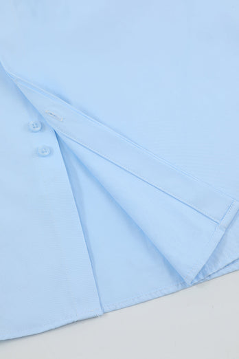 Men's Light Blue Collar Solid Long Sleeves Dress Shirt