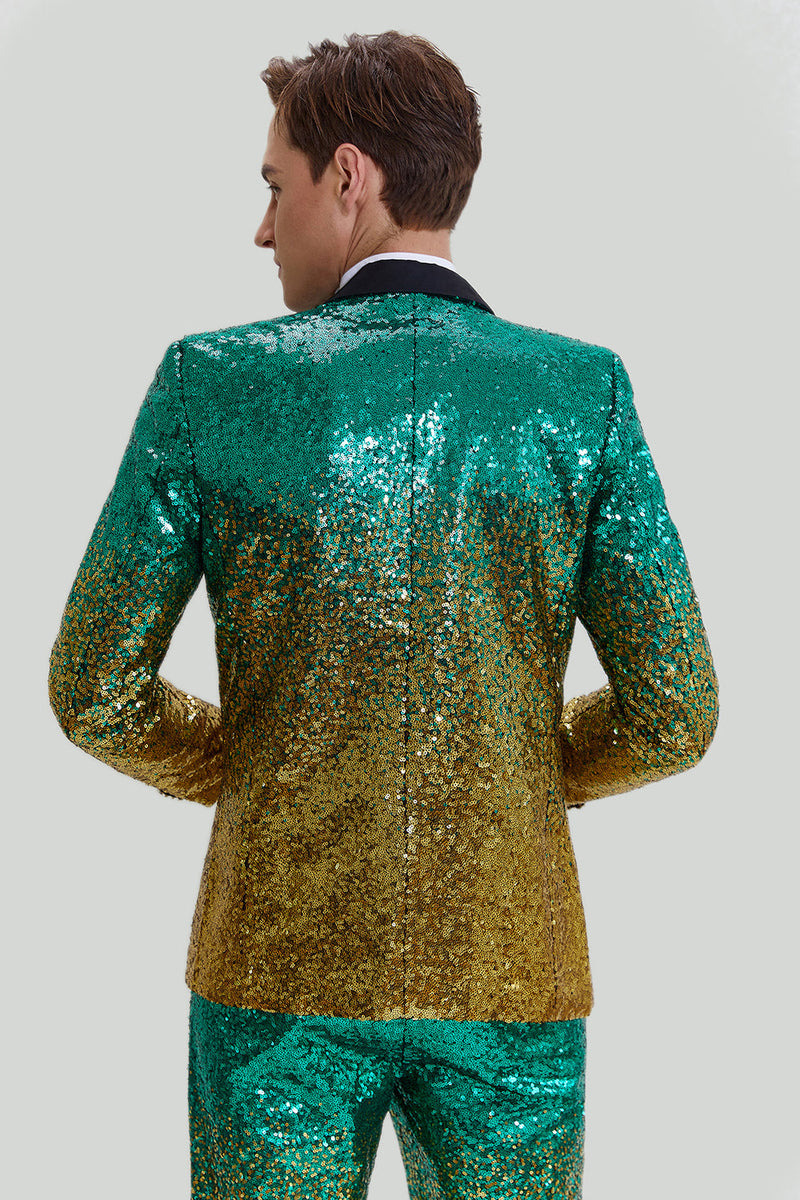 Load image into Gallery viewer, Gold Green Men&#39;s 2 Piece Notched Lapel Sequins Suits