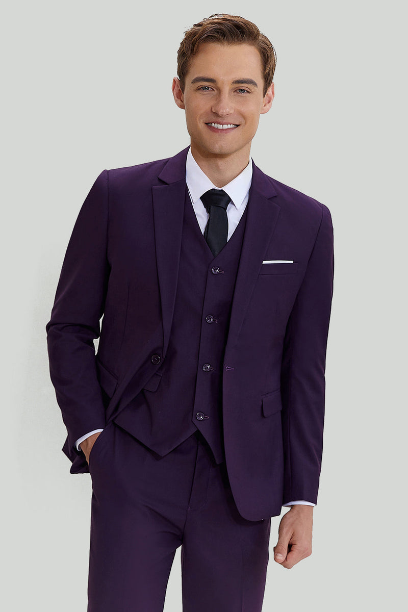 Load image into Gallery viewer, Purple Notched Lapel 3 Piece One Button Men&#39;s Suits