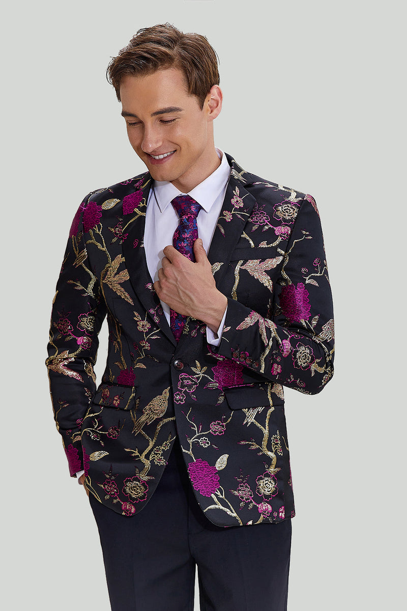 Load image into Gallery viewer, Black Jacquard Satin Notched Lapel Blazer